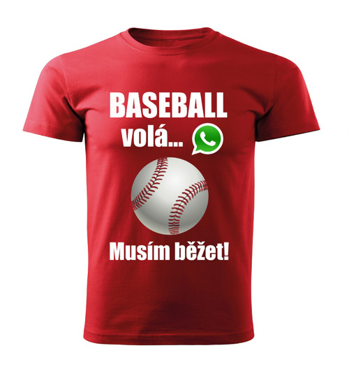Pánské tričko Baseball volá musím běžet červené