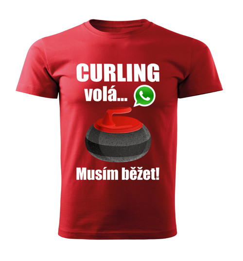 Pánské tričko Curling volá musím běžet červené