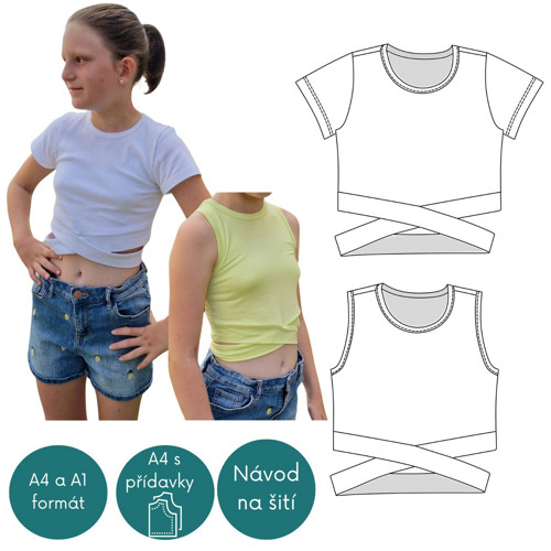 Střih na Crop Top s kříženým páskem vel.116-170