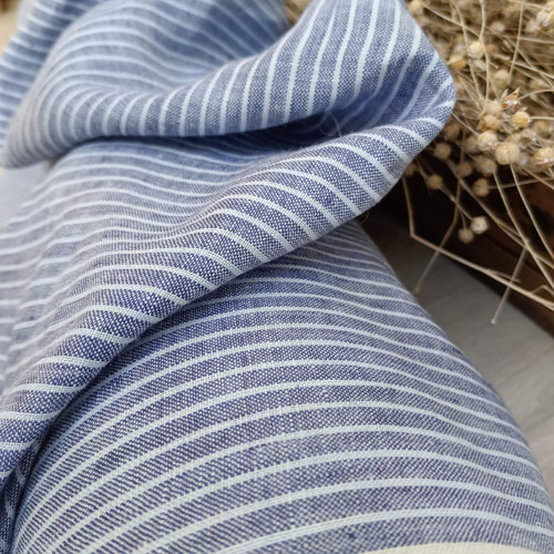 100% len BLUE/WHITE stripes 205g/m2