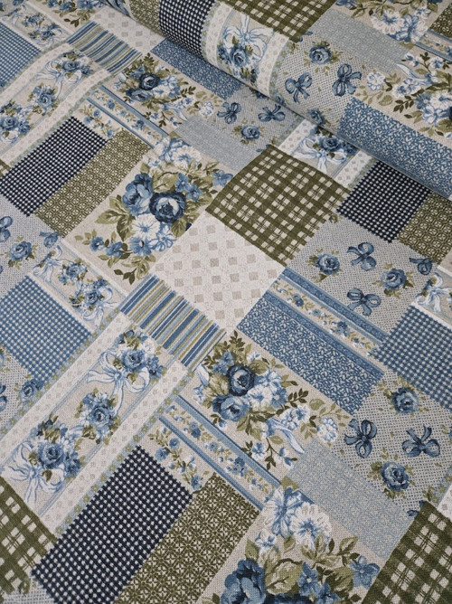 Látka - "venkovský patchwork modrý"