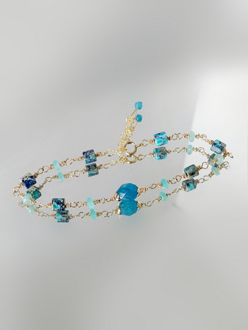 "SEV"GOLD FILLED apatit, amazonit,sediment jaspisu