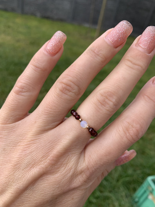 Prstýnek přírodní Red Granát ,Opal — foto 1