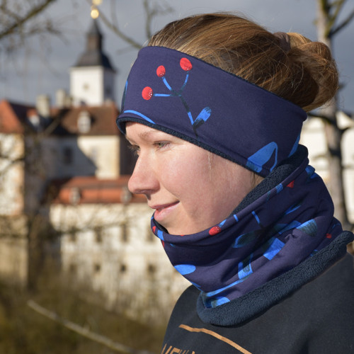 Nákrčník a čelenka s fleecem - ČERVENÉ BOBULE
