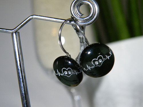 Stainless Steel - visací náušnice kabošon sklo