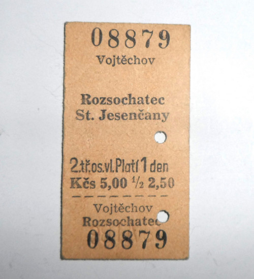 Cestovní papírová JÍZDENKA • Vojtěchov, 1988