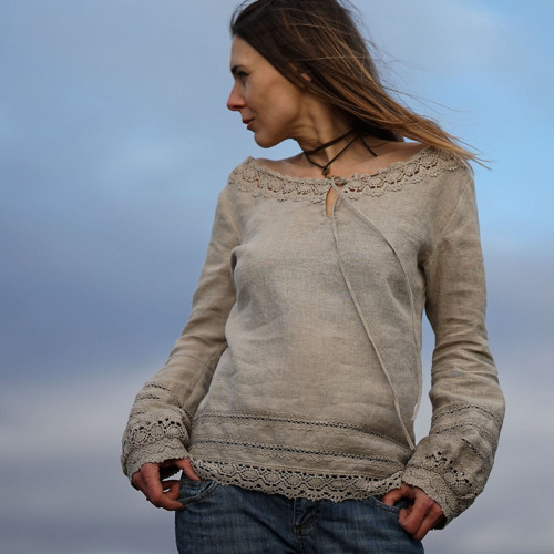 Boho rustikální halenka s krajkou