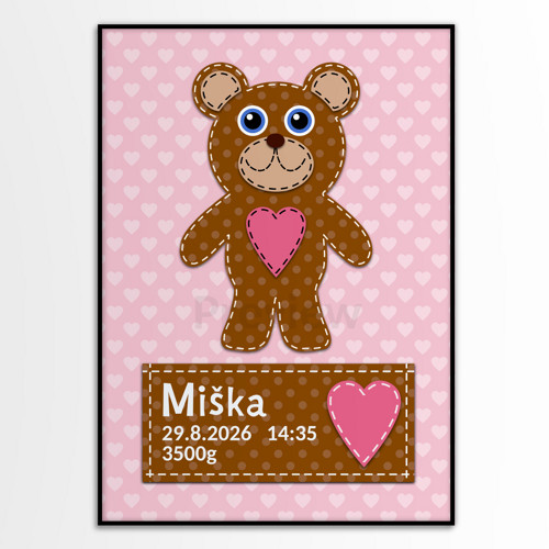 Grafika k narození dítěte jak vyšitá - medvídek