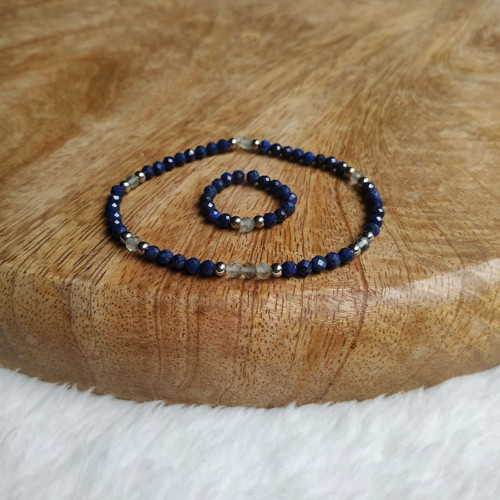 Náramek a prsten z minerálu Lapis Lazuli, Fluorit
