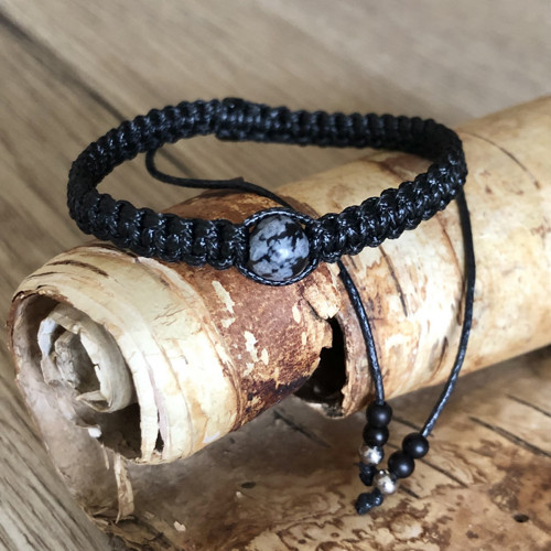 Náramek Shamballa Obsidian Vločkový S Popisem