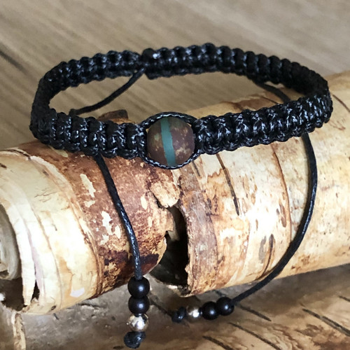 Náramek Shamballa Hnědo-Zelený Achát S Popisem
