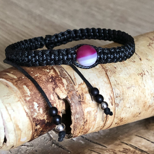 Shamballa Náramek Růžovo Bílý Achát S Popisem