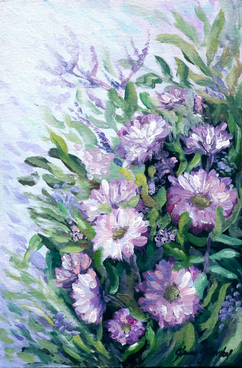 Květiny ve fialové | 20 × 30 cm