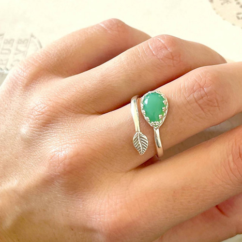 Stříbrný prsten s přírodním chrysoprasem E020