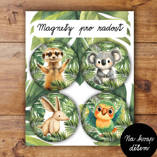 Magnety 4ks/4,4cm: surikata, hrabáč, koala, papou.