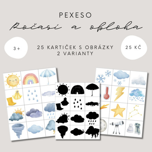 Pexeso - počasí a obloha (PDF - tisk)