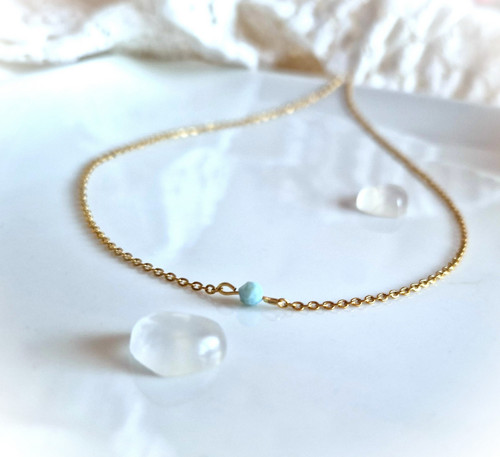 Larimar*broušený*náhrdelník*zlatá ocel