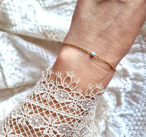 Larimar*broušený*náramek*zlatá ocel