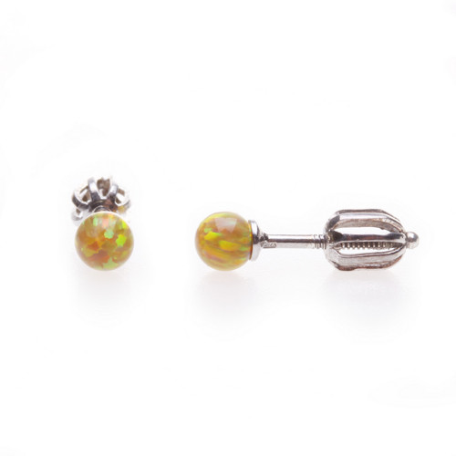 Stříbrné náušnice s opály, šroubky, zlaté 4mm, 925