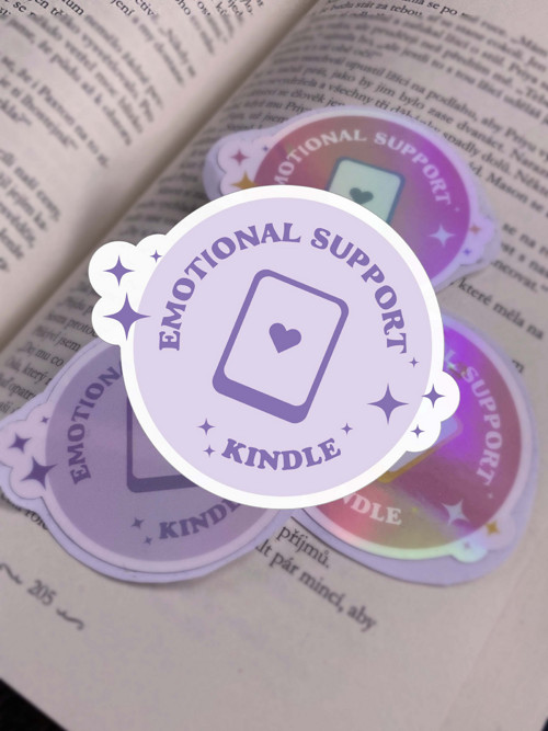 Samolepka „Emotional support kindle“, fialová — foto 1