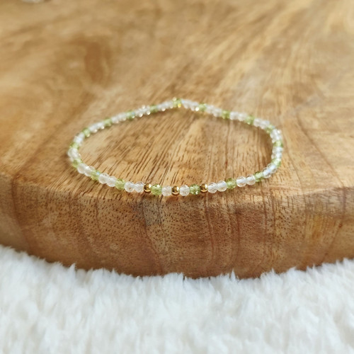 Minimalistický náramek z minerálu Křišťál a Olivín