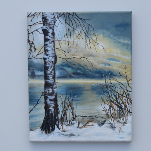 Krajina - U jezera, olej na plátně, 24 x 30 cm