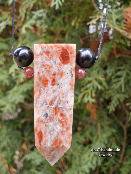Amulet sluneční kámen, obsidián, křemen