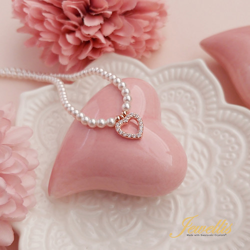 AG náhrdelník perly Swarovski s přívěskem srdce