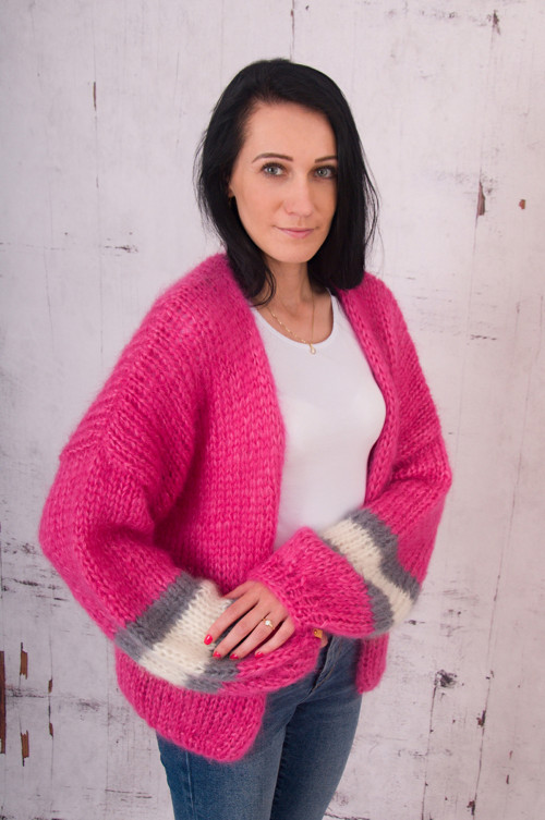 Luxusní Mohérový oversized cardigán -mohér, hodváb