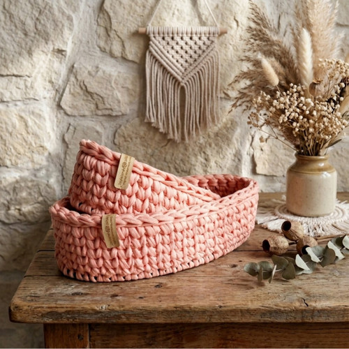 Háčkované košíky | set Flamingo