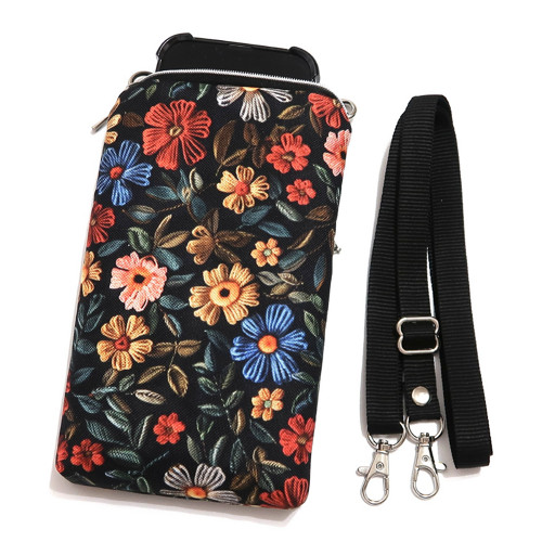 KVĚTY NA ČERNÉ - taštička crossbody na mobil