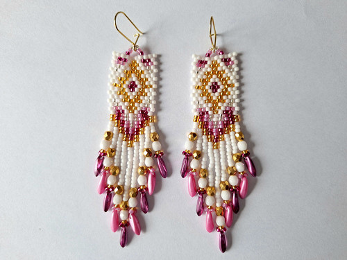 Pink And Gold Beaded Earrings