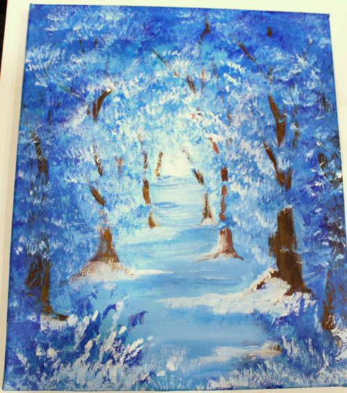 Les v zimě - obraz - plátno 25x30cm - akryl