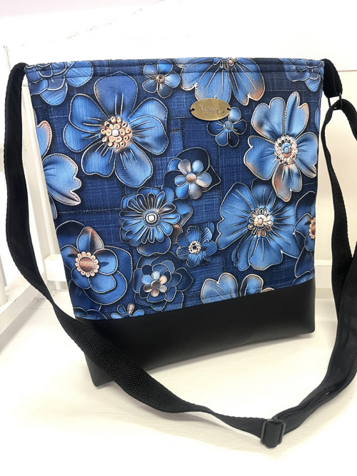 Kabelka - crossbody - květy denim