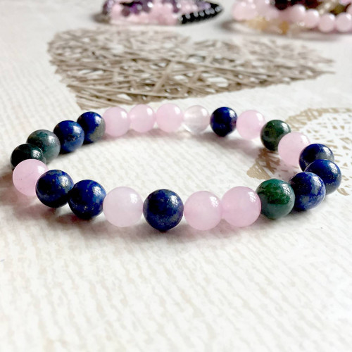Elastický náramek lapis, achát, růženin E067