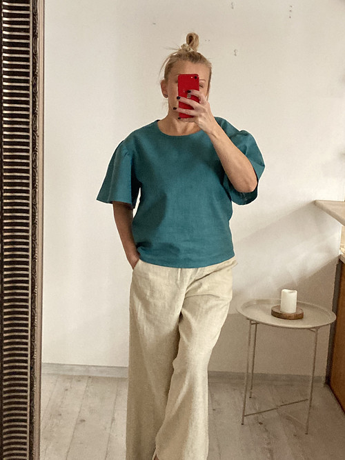 ĽAN-ový TOP/Blúza s krátkym rukávom / TEAL/