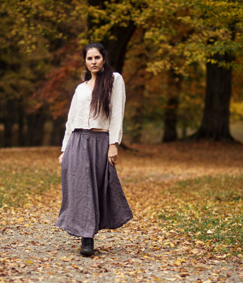 Lněná halenka propínací Režná