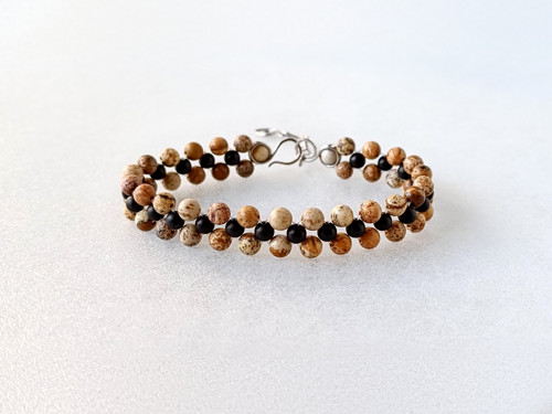 Náramek jaspis obrázkový a onyx, šířka 10mm