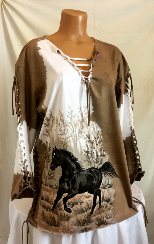 Hnědé prostříhané tričko s koněm, 2XL