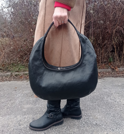 Kožená kabelka Gondola - tamponovaná černá