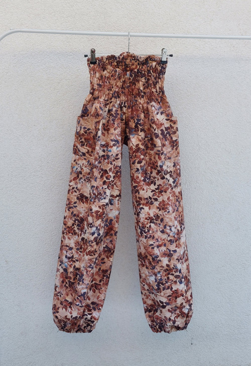 Turecké kalhoty Hnědé listí-bali batik-S