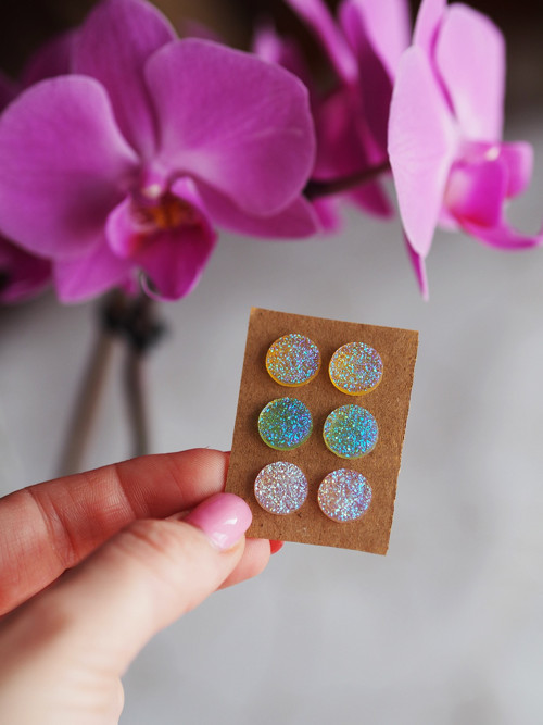 Sada kulatých glitter barevných náušnic