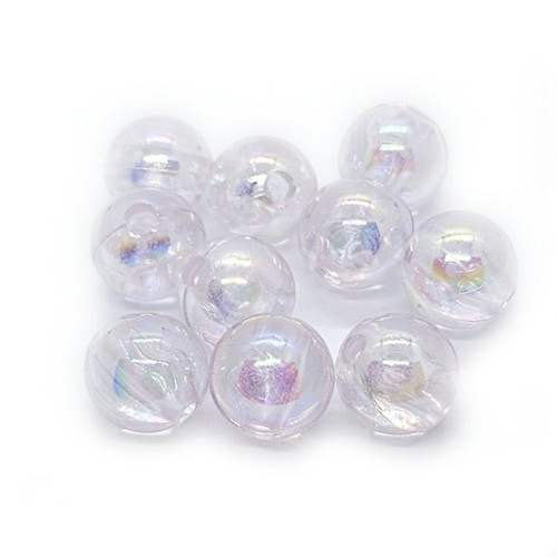 Plastový korálek, AB efekt, růžová sv., 10mm, 10ks