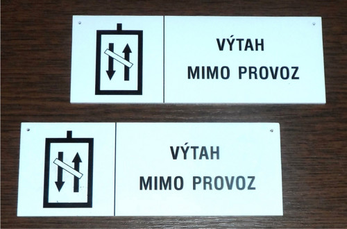 Bezpečnostní výstražná tabulka, ŠTÍTEK, výtah