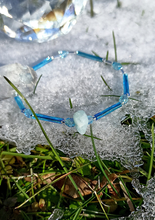 Náramek s Akvamarínem a azurovými korálky Preciosa