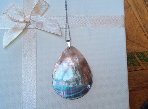 Abalone paua perleť na řetízku z chirurgické oceli