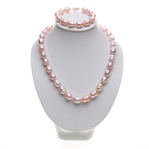 Perlová souprava lila perly 14 mm, 42+18 cm, 925