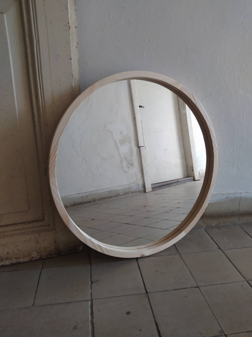 Dřevěné kulaté zrcadlo 60cm