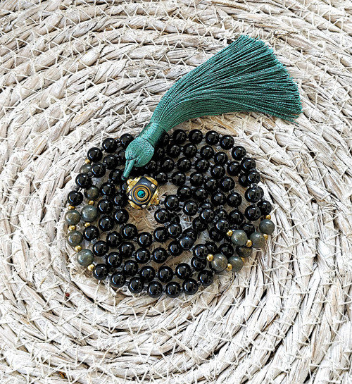 Japa mala náhrdelník/ onyx, pyrit /