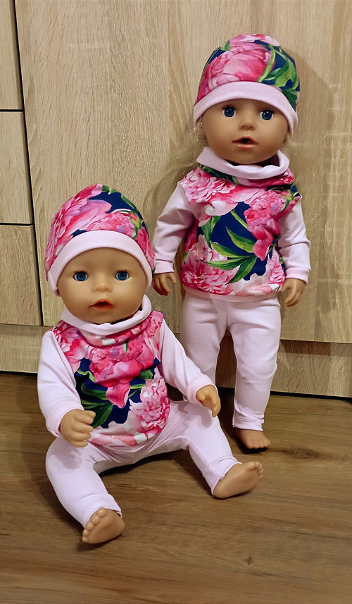 Set 3 ks oblečení pro Baby Born 43 cm pivoňky